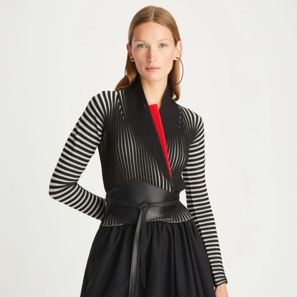 Tory Burch Plaited Rib Shawl Cardigan - Picture 1 of 16